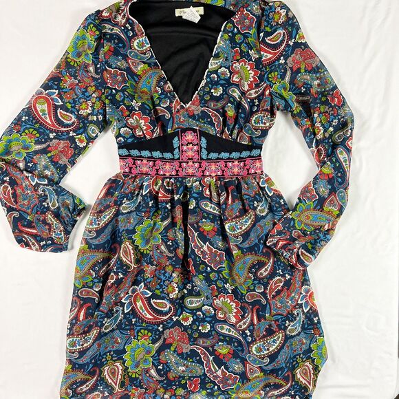 Flying Tomato Babydoll Mini Dress S Boho Paisley Sheer‎ Whimsigoth Peasant Retro - Picture 8 of 9